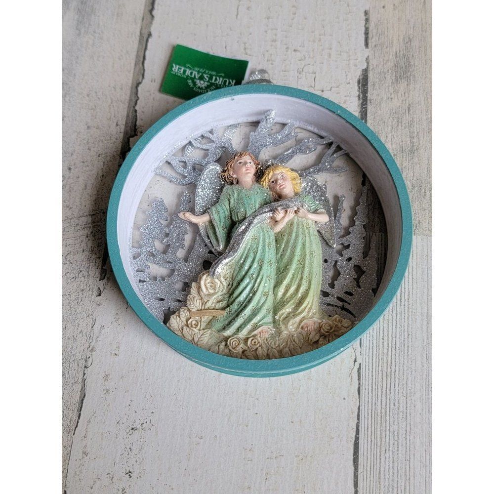 Kurt Adler‎ glitter cherub girl winter scene ornament Xmas